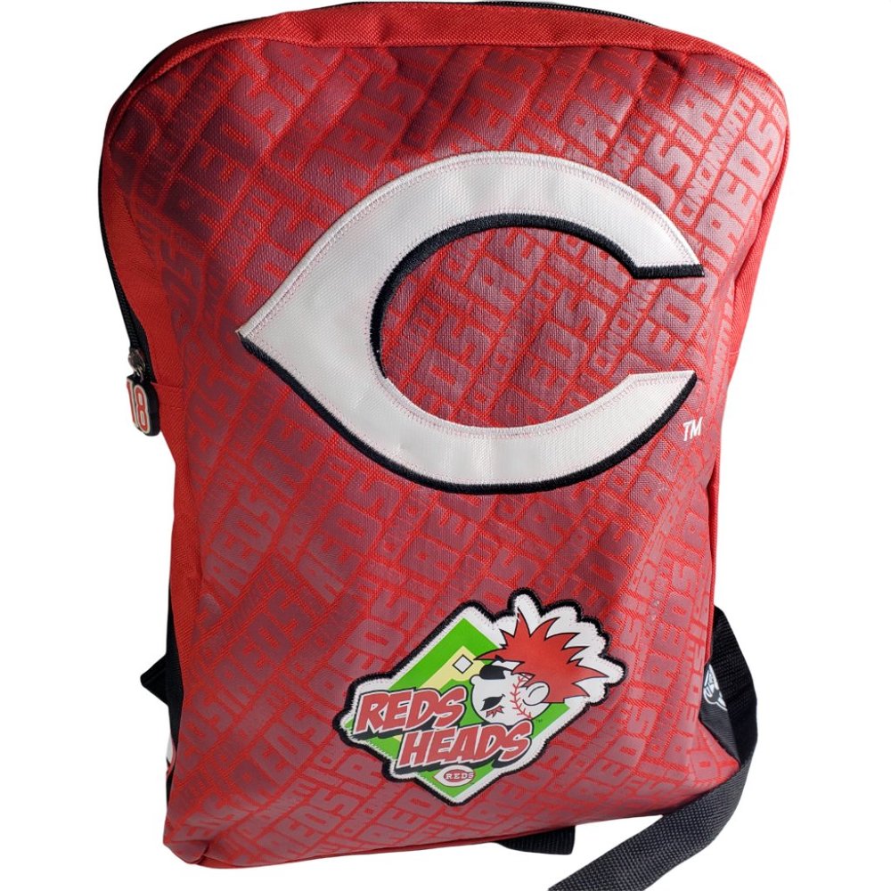 MLB Cincinnati Reds Heads Backpack 17.5 inch Tall in Red & Black Zippered Bag